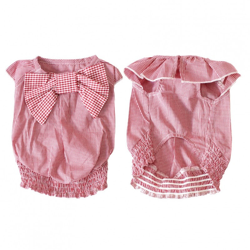 [SAD20390-79]ギンガムチェックリボンTシャツ 20%off