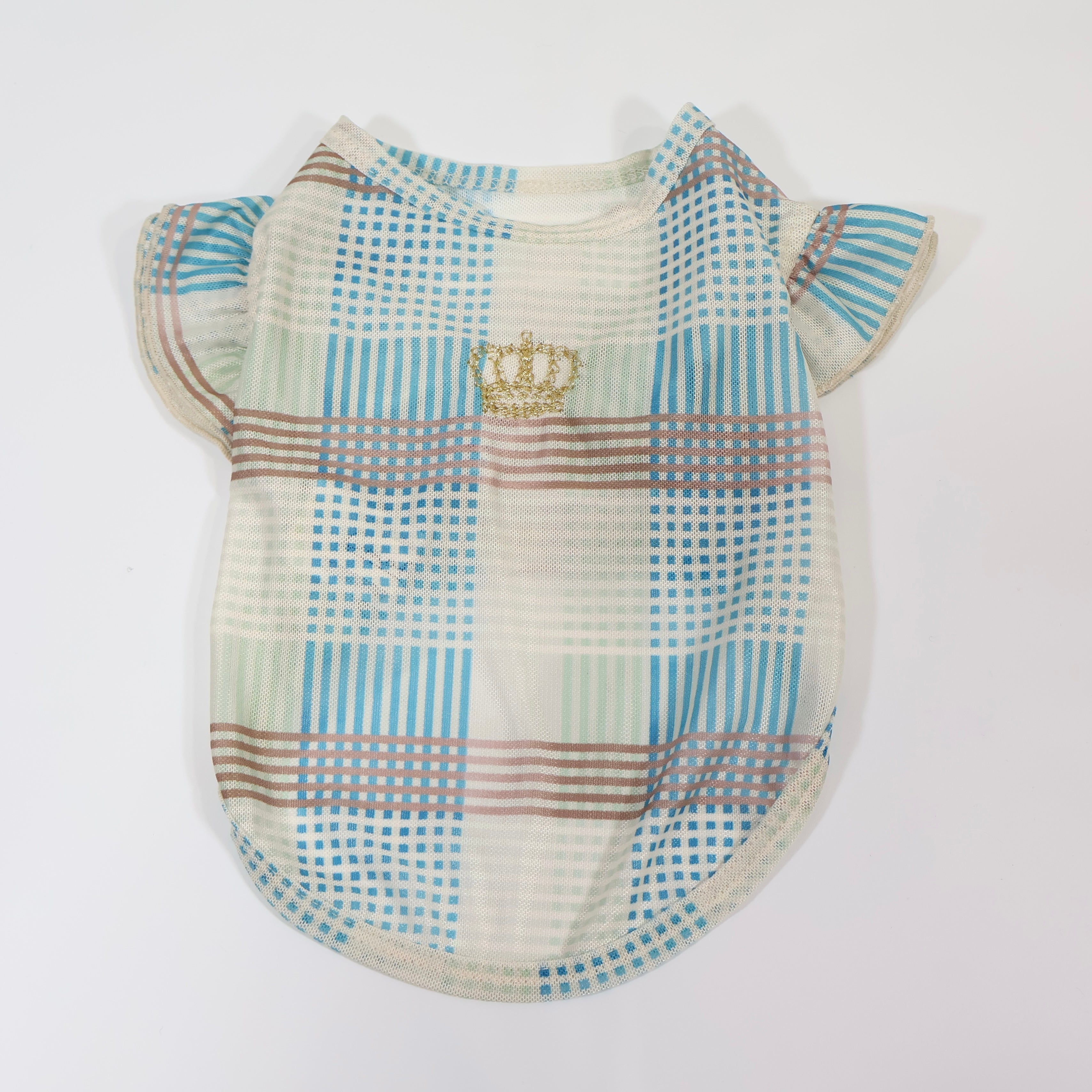 [SAD20390-3]メッシュチェックプリント刺繍Tシャツ