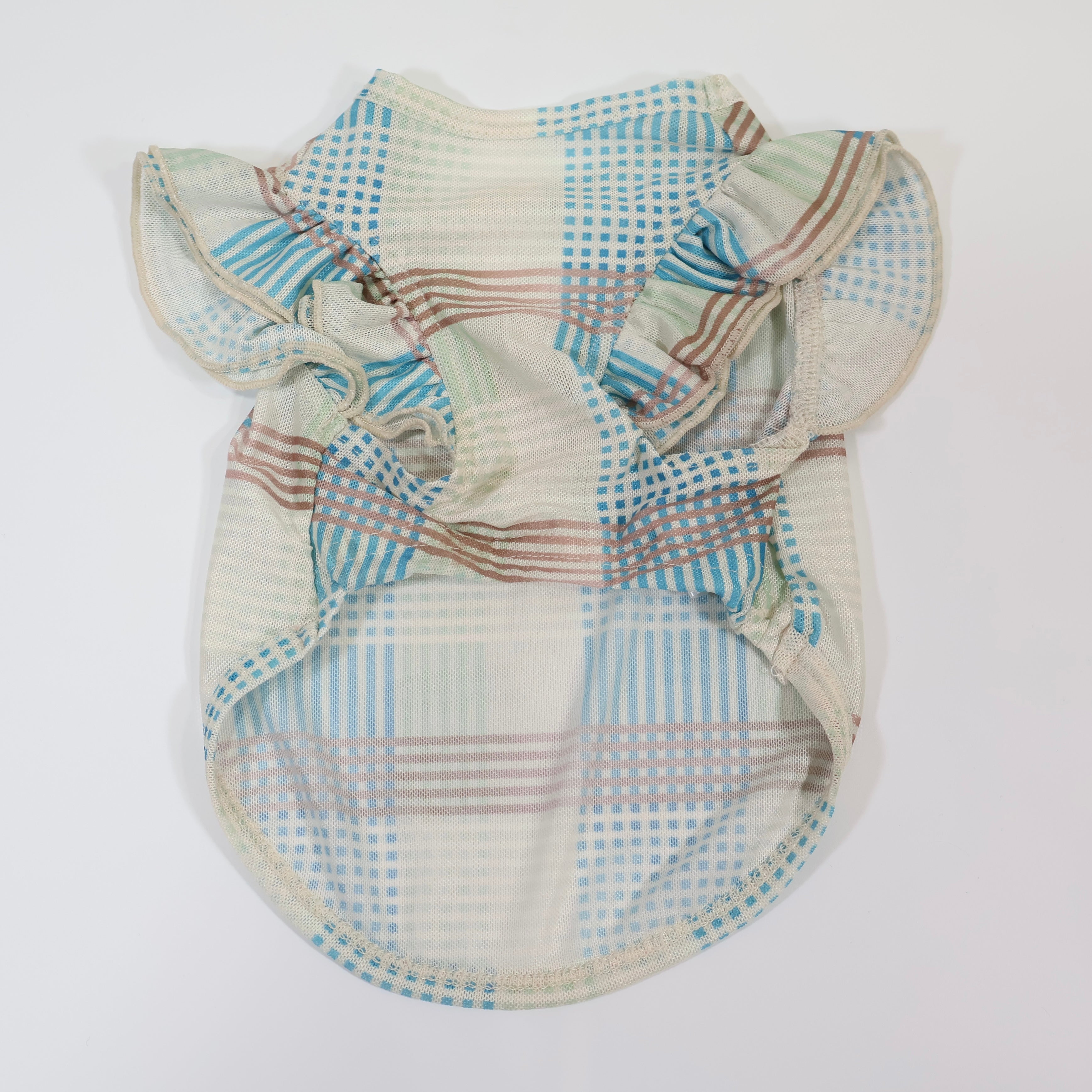 [SAD20390-3]メッシュチェックプリント刺繍Tシャツ