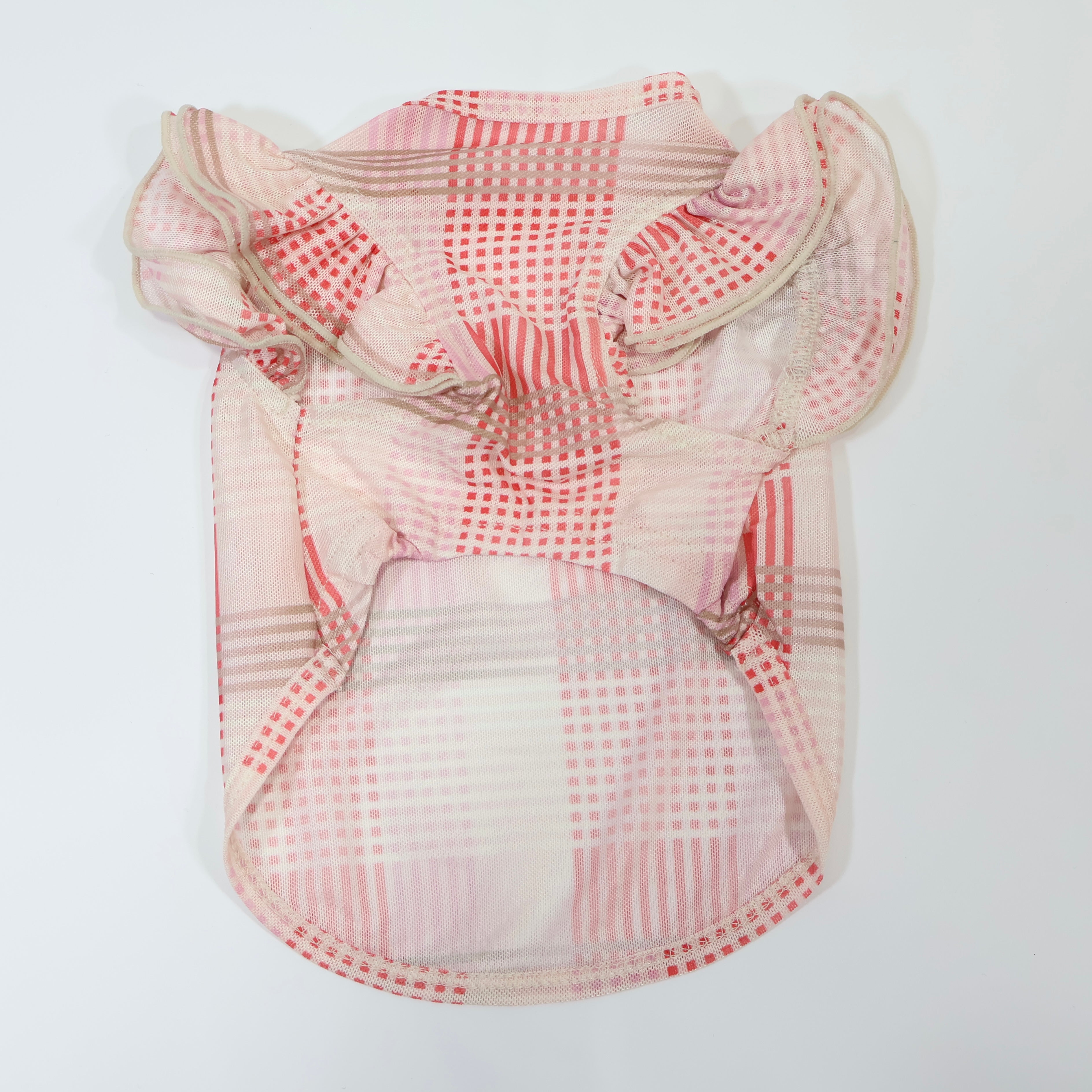 [SAD20390-3]メッシュチェックプリント刺繍Tシャツ